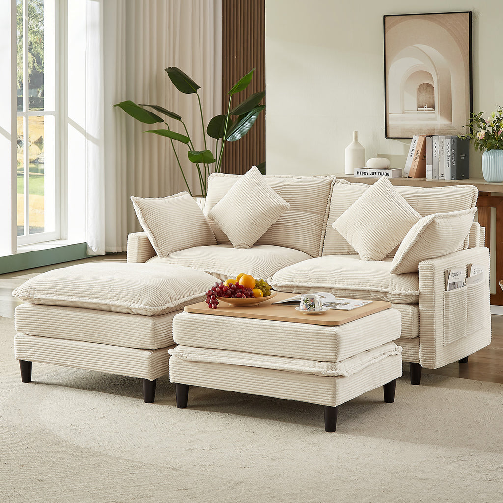 Vintagearth 73.5'' Sectional Modular Sofa Cloud Couch with 2 Ottomans & 4 Pillows Tool-free Easy Assembly for Living Room Apartment, Beige