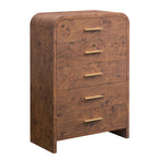 Vintagearth 5 Drawer Dresser for Bedroom, Curved 1.18" Thick FSC Certified Wood, Dark Burl