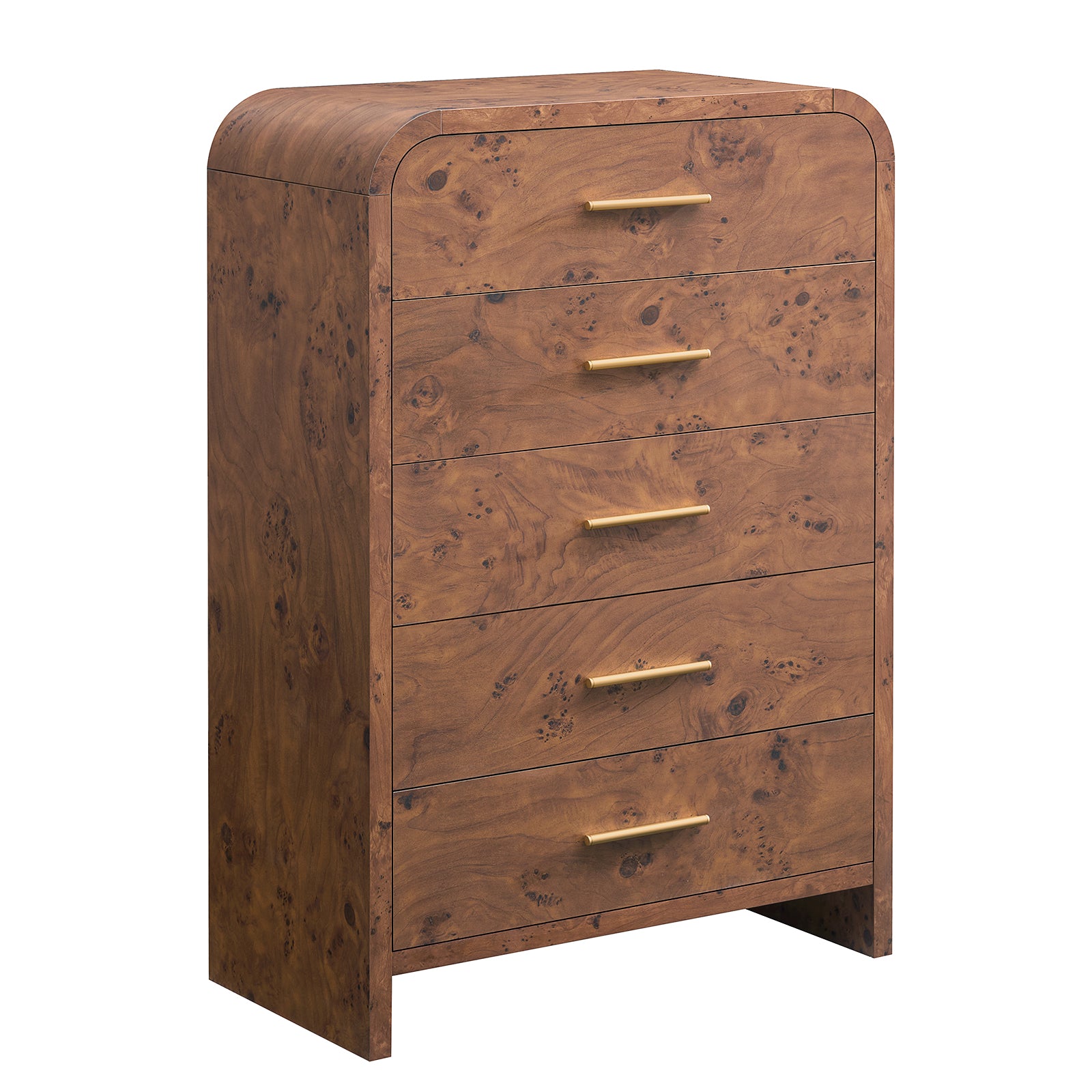 Vintagearth 5 Drawer Dresser for Bedroom, Curved 1.18" Thick FSC Certified Wood, Dark Burl