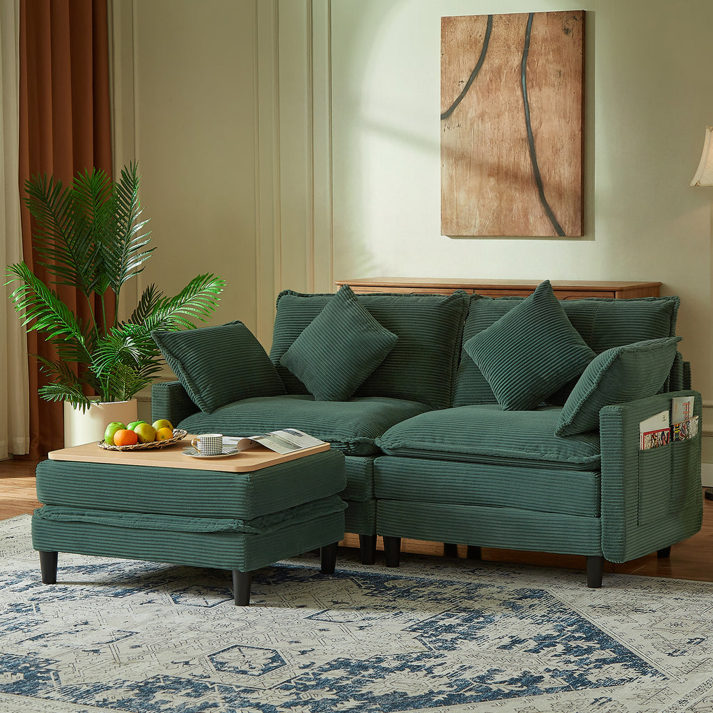 Vintagearth 73.5'' Sectional Modular Sofa Cloud Couch with 1 Ottomans & 4 Pillows Tool-free Easy Assembly for Living Room Apartment, Green