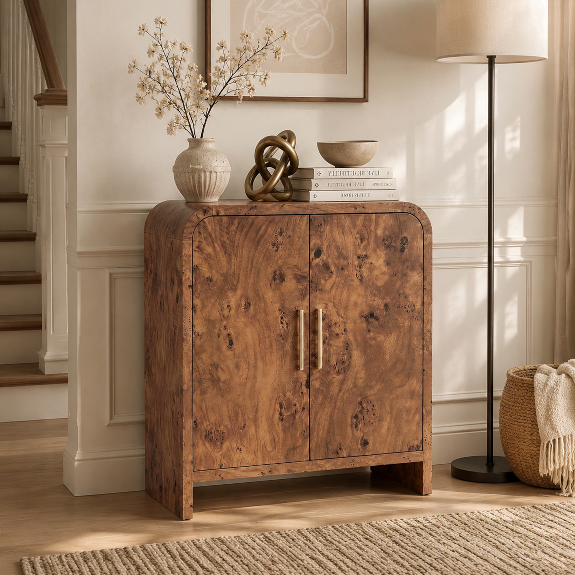 Vintagearth 33.4" Sideboard Buffet Cabinet with 2 Door, 1.18" Thick FSC-Certified Wood Storage Cabinet with Adjustable Shelf for Kitchen, Living Room, Entryway, Dark Burl, 1 pc