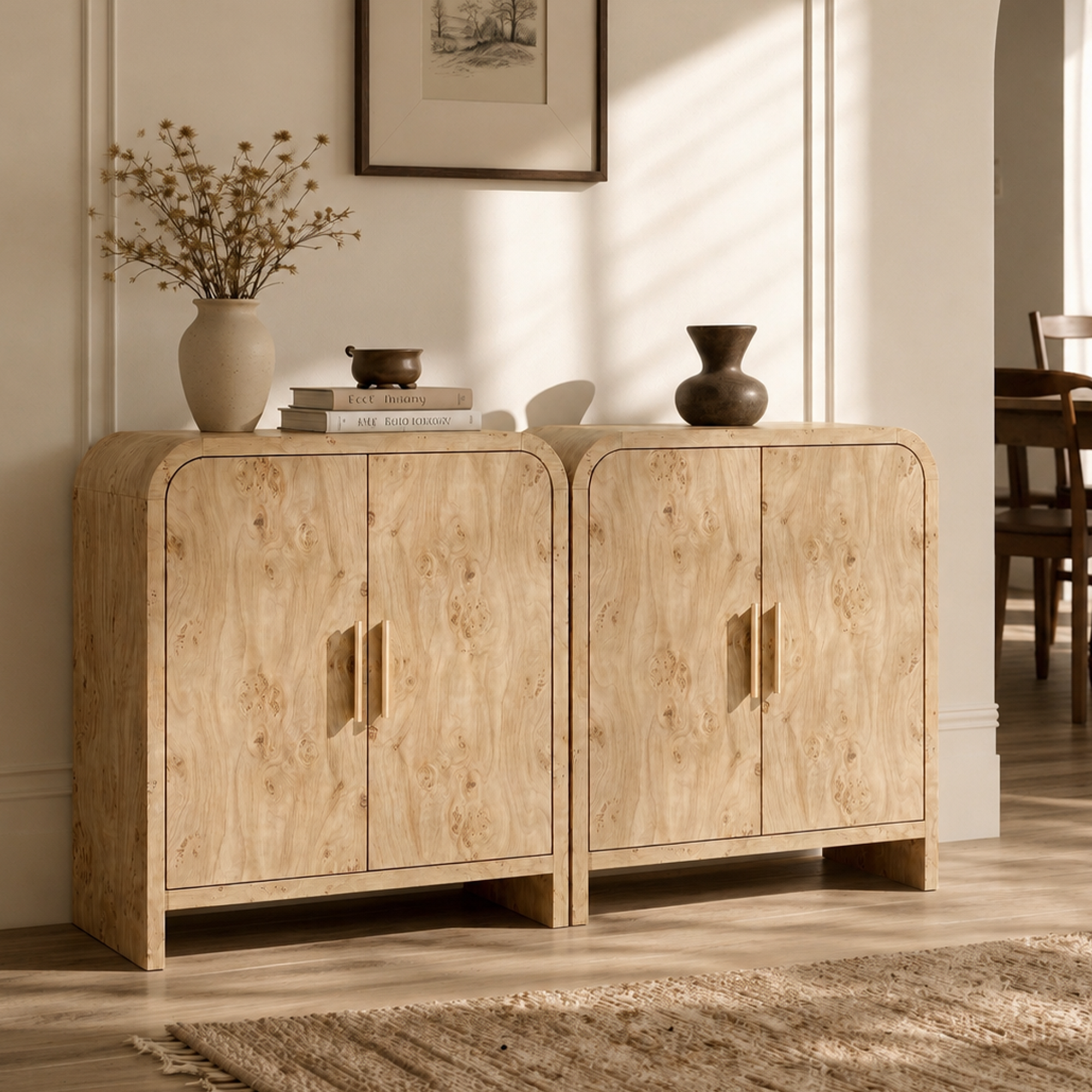 Vintagearth 33.4" Sideboard Buffet Cabinet with 2 Door, 1.18" Thick FSC-Certified Wood Storage Cabinet with Adjustable Shelf for Kitchen, Living Room, Entryway, Light Burl, 2 pc