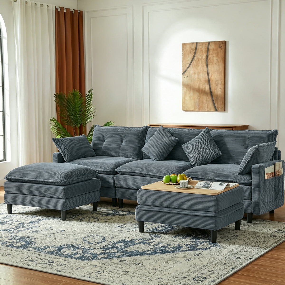Vintagearth 108'' Cloud Couch U Shaped Modular Sectional Sofa with 2 Ottomans & 4 Pillows, Tool-free Easy Assembly for Living Room Apartment, Gray