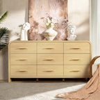 Vintagearth 9 Drawers Dresser for Bedroom, Curved FSC-certified Wood 1.18" Thick Board Dressers & Chests of Drawers for Living Room, Hallway, Entryway, Golden Oak