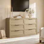 Vintagearth 6 Drawer Dresser for Bedroom, FSC‑Certified 1.18" Thick Wooden Curved Edge Chest of Drawers, Light Oak
