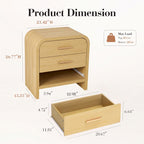 Vintagearth Nightstand Set of 2, 23.42" Wide Modern Curved Bedside Table, FSC-Certified Wood End Table, 3 Drawer Storage, Natural Oak