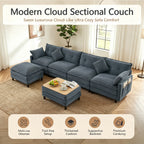 Vintagearth 141'' Sectional Modular Sofa U Shaped Cloud Couch with 2 Ottomans & 4 Pillows Tool-free Easy Assembly for Living Room Apartment, Gray