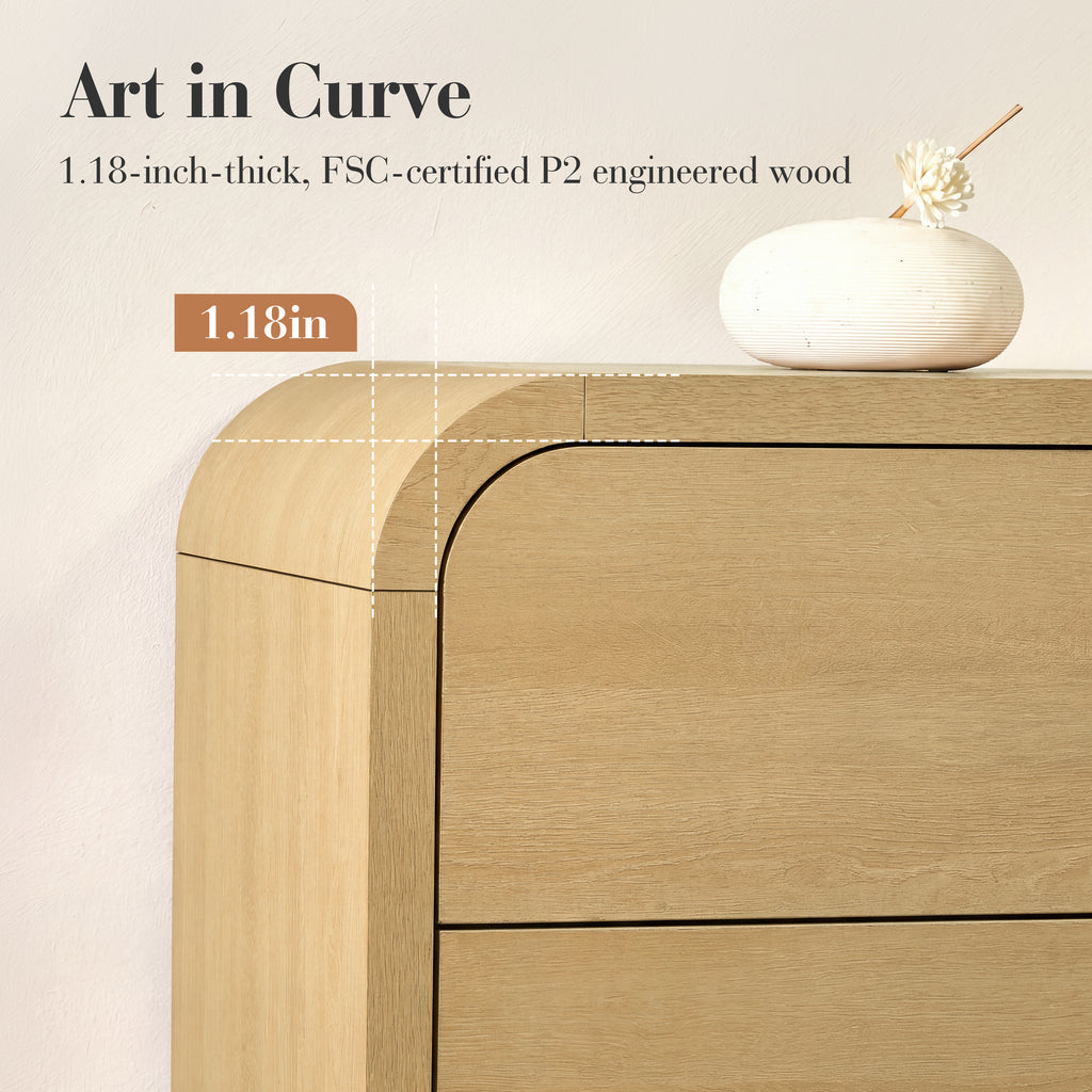 Vintagearth 9 Drawers Dresser for Bedroom, Curved FSC-certified Wood 1.18" Thick Board Dressers & Chests of Drawers for Living Room, Hallway, Entryway, Golden Oak