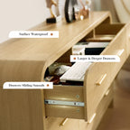 Vintagearth 9 Drawers Dresser for Bedroom, Curved FSC-certified Wood 1.18" Thick Board Dressers & Chests of Drawers for Living Room, Hallway, Entryway, Golden Oak