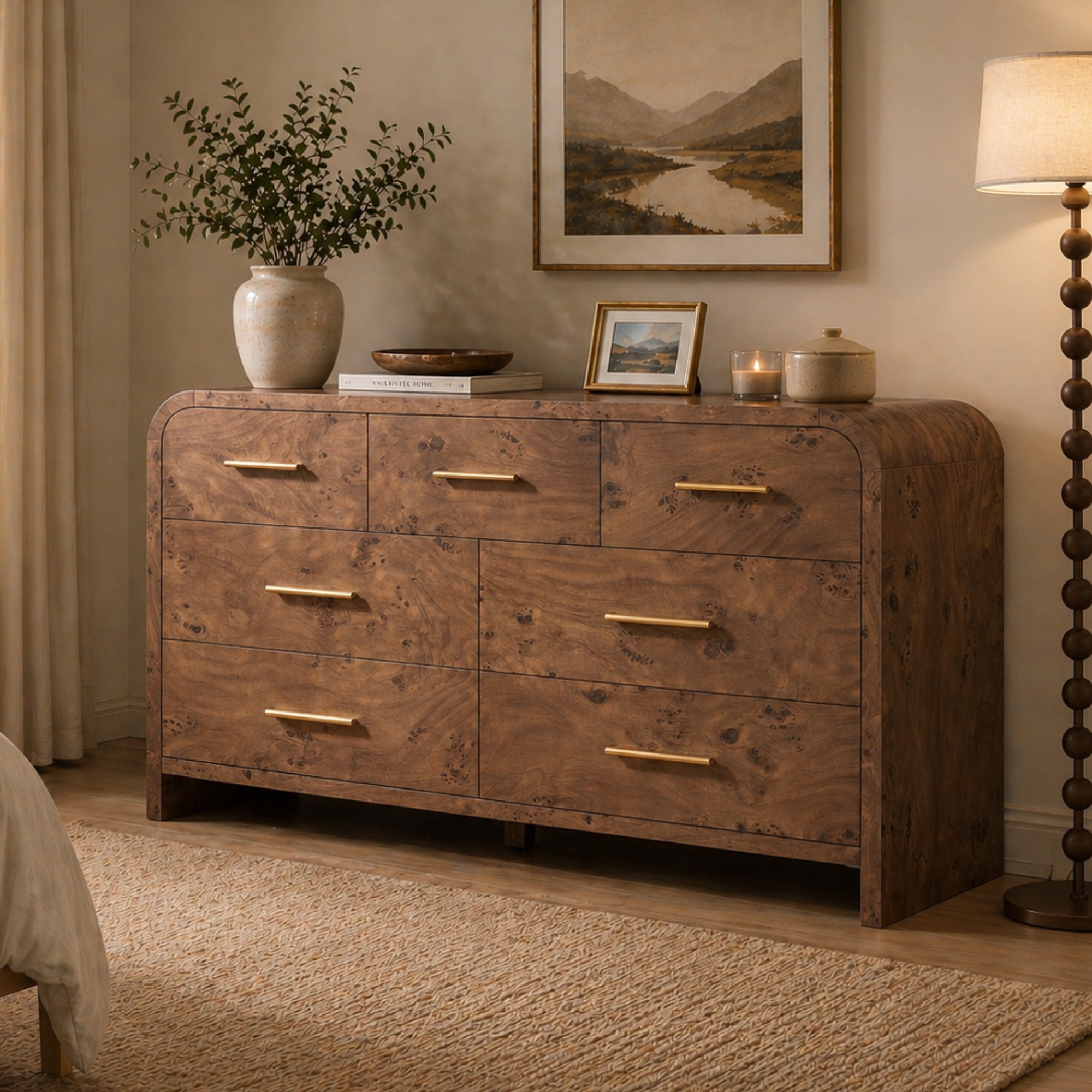 Vintagearth 7 Drawer Dresser for Bedroom, Modern & Wooden Chest of Drawers, Large Storage Organizer with Thickened 1.22" FCS Certified Board, Anti-Tip Device, Smooth Silent Slides, Dark Burl