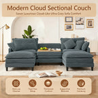 Vintagearth 108'' Cloud Couch U Shaped Modular Sectional Sofa with 2 Ottomans & 4 Pillows, Tool-free Easy Assembly for Living Room Apartment, Gray