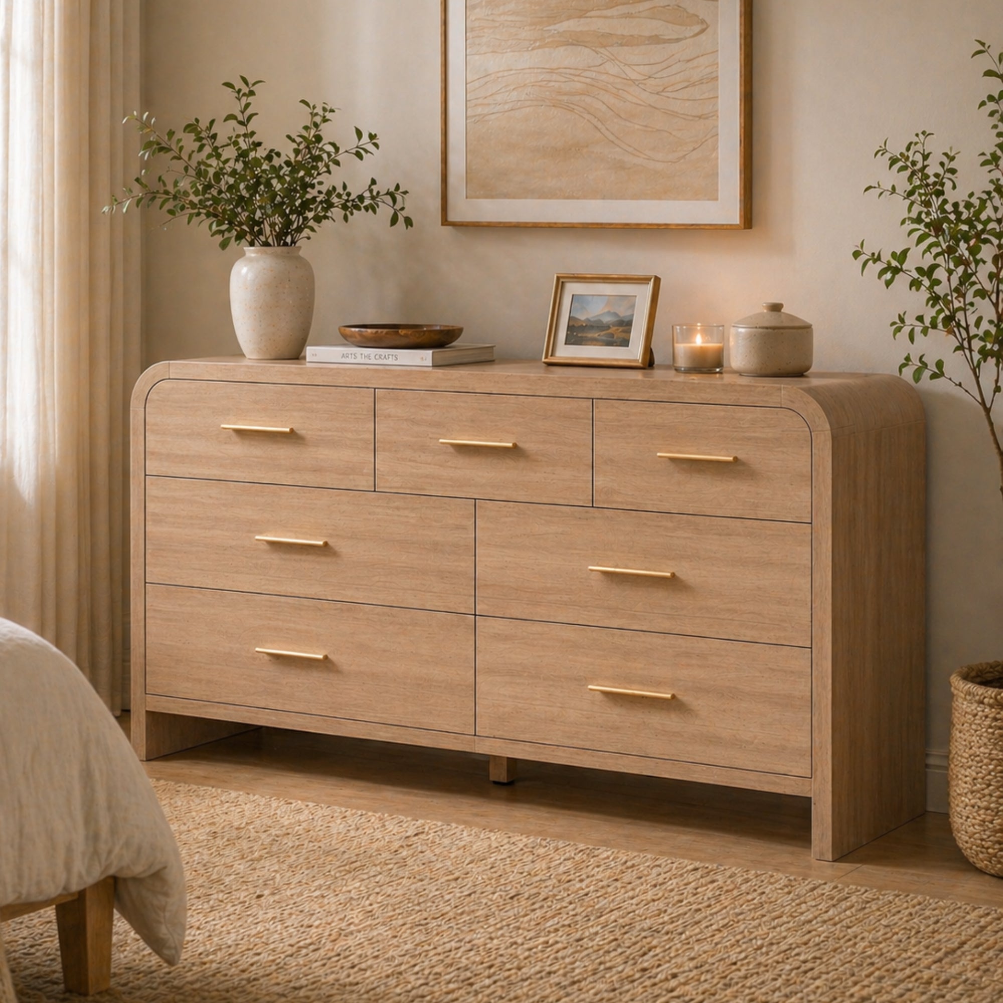Vintagearth 7 Drawer Dresser for Bedroom, Modern & Wooden Chest of Drawers, Large Storage Organizer with Thickened 1.22" FCS Certified Board, Anti-Tip Device, Smooth Silent Slides, Oak