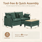Vintagearth 73.5'' Sectional Modular Sofa Cloud Couch with 1 Ottomans & 4 Pillows Tool-free Easy Assembly for Living Room Apartment, Green