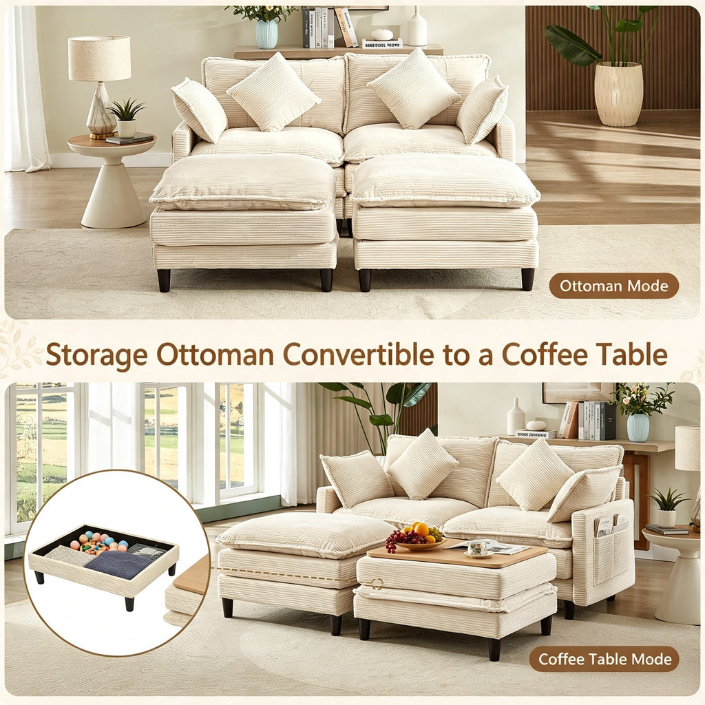 Vintagearth 73.5'' Sectional Modular Sofa Cloud Couch with 2 Ottomans & 4 Pillows Tool-free Easy Assembly for Living Room Apartment, Beige