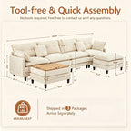 Vintagearth 141'' Modular Sectional Cloud Couch U Shaped with 2 Movable Ottomans & 4 Pillows Tool-free Easy Assembly for Living Room Apartment, Beige