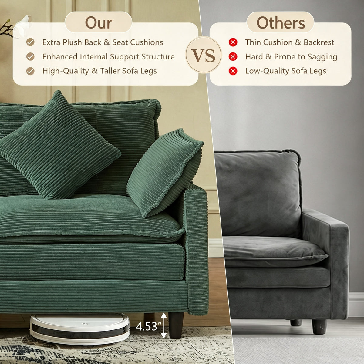 Vintagearth 108'' Modular Sectional Sofa U Shaped Cloud Couch with 2 Ottomans & 4 Pillows, Tool-free Easy Assembly for Living Room Apartment, Green
