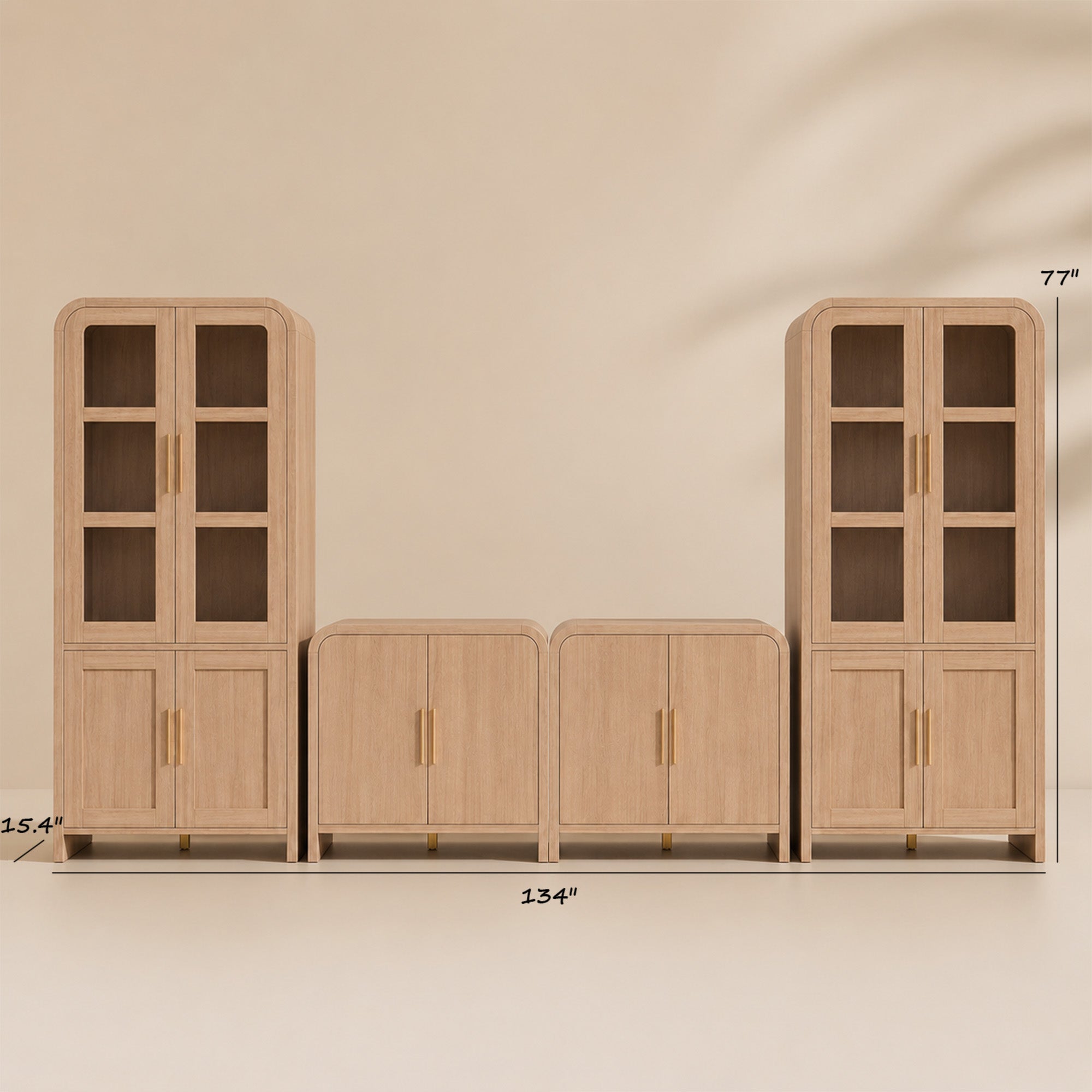 Vintagearth 4-Piece TV Stand Set for TVs up to 70", Modern Oak Entertainment Center with Storage, Freestanding Living Room Storage Cabinet Set with 2 Tall Cabinets and 2 Console Cabinets, Oak