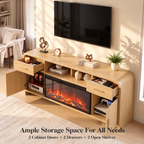 Vintagearth 70.86" Fireplace TV Stand for TVs up to 80", 36" Electric Fireplace Entertainment Center with Storage, Natural Oak