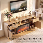 Vintagearth 70.86" Fireplace TV Stand for TVs up to 80", 36" Electric Fireplace Entertainment Center with Storage, Oak