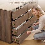 Vintagearth 8 Drawer Dresser for Bedroom, Rattan Fronts Faux Travertine Top 54.5" Wide Chest of Drawers, FSC-Certified Thick Wood, Dark Oak