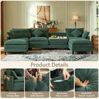 Vintagearth 141'' Cloud Couch U Shape Sectional Modular Sofa with 2 Ottomans & 4 Pillows Tool-free Easy Assembly for Living Room Apartment, Green
