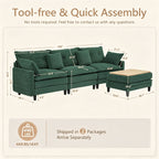 Vintagearth 108'' Sectional Modular Sofa L Shaped Cloud Couch with 1 Ottomans & 4 Pillows Tool-free Easy Assembly for Living Room Apartment, Green