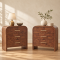 Vintagearth Nightstand Set of 2, 26.7" Tall Modern Bedside Table with 1.18" Thick FSC Certified Wood, 3 Drawer, Dark Burl
