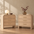 Vintagearth Nightstand Set of 2, 26.7" Tall Modern Bedside Table with 1.18" Thick FSC Certified Wood, 3 Drawer, Oak