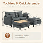 Vintagearth 73.5'' Sectional Modular Sofa Cloud Couch with 2 Ottomans & 4 Pillows Tool-free Easy Assembly for Living Room Apartment, Gray