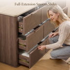 Vintagearth 9 Drawer Dresser for Bedroom, Rattan Fronts Faux Travertine Top 63.1" Wide Chest of Drawers, FSC-Certified Thick Wood, Dark Oak