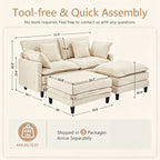 Vintagearth 73.5'' Sectional Modular Sofa Cloud Couch with 2 Ottomans & 4 Pillows Tool-free Easy Assembly for Living Room Apartment, Beige