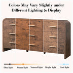 Vintagearth 9 Drawers Dresser for Bedroom, Curved FSC-certified Wood 1.18" Thick Board Dressers & Chests of Drawers for Living Room, Hallway, Entryway, Dark Burl