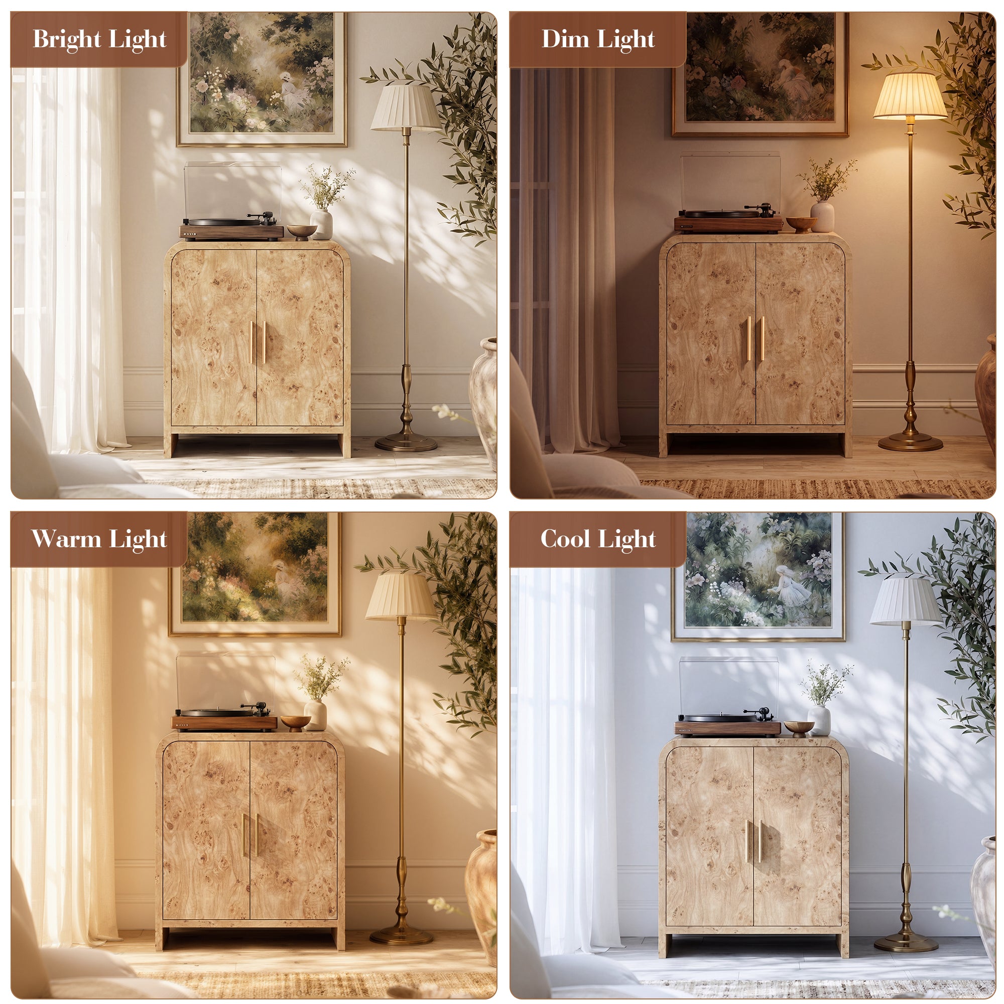 Vintagearth 33.4" Sideboard Buffet Cabinet with 2 Door, 1.18" Thick FSC-Certified Wood Storage Cabinet with Adjustable Shelf for Kitchen, Living Room, Entryway, Light Burl, 2 pc