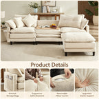 Vintagearth 108'' Sectional Modular Sofa L Shaped Cloud Couch with 1 Ottomans & 4 Pillows Tool-free Easy Assembly for Living Room Apartment, Beige