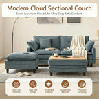 Vintagearth 73.5'' Sectional Modular Sofa Cloud Couch with 2 Ottomans & 4 Pillows Tool-free Easy Assembly for Living Room Apartment, Gray