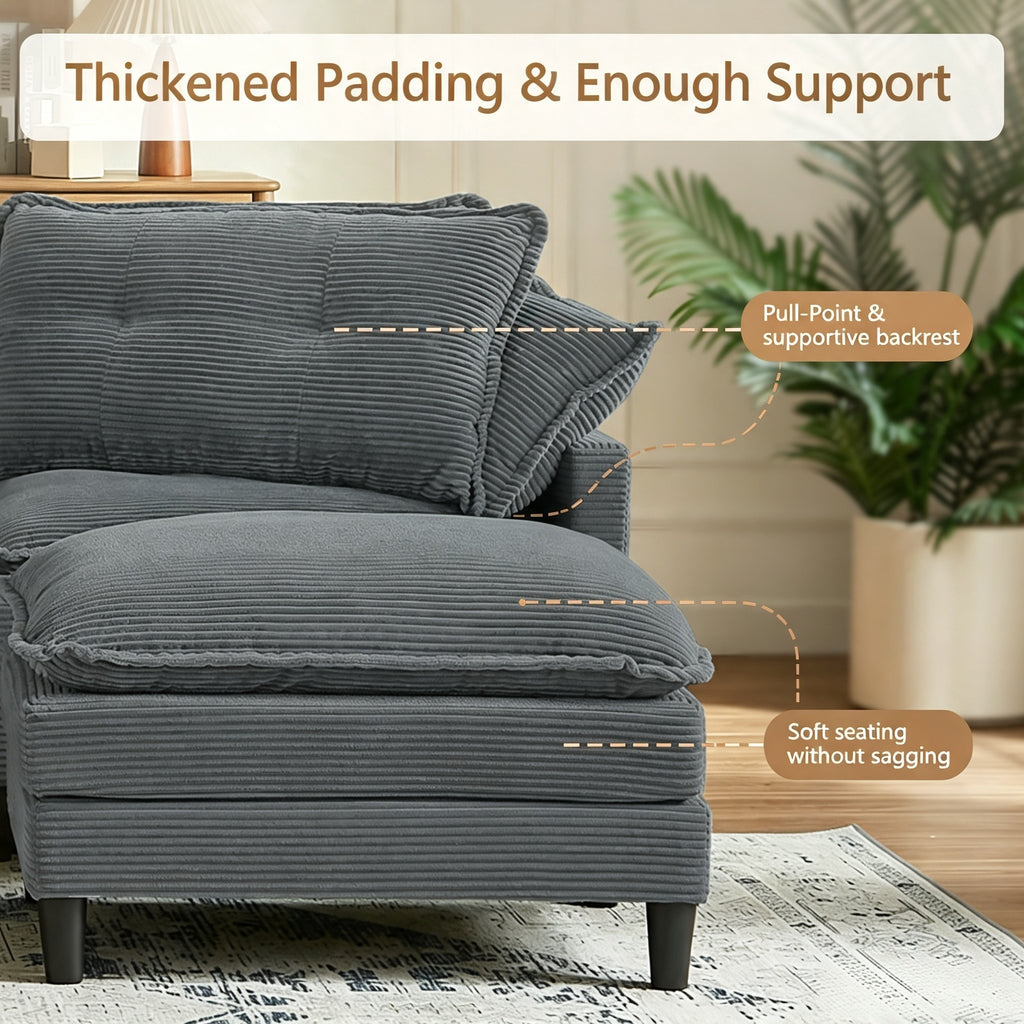 Vintagearth 108'' Cloud Couch U Shaped Modular Sectional Sofa with 2 Ottomans & 4 Pillows, Tool-free Easy Assembly for Living Room Apartment, Gray