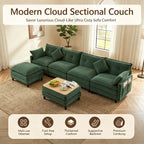 Vintagearth 141'' Cloud Couch U Shape Sectional Modular Sofa with 2 Ottomans & 4 Pillows Tool-free Easy Assembly for Living Room Apartment, Green