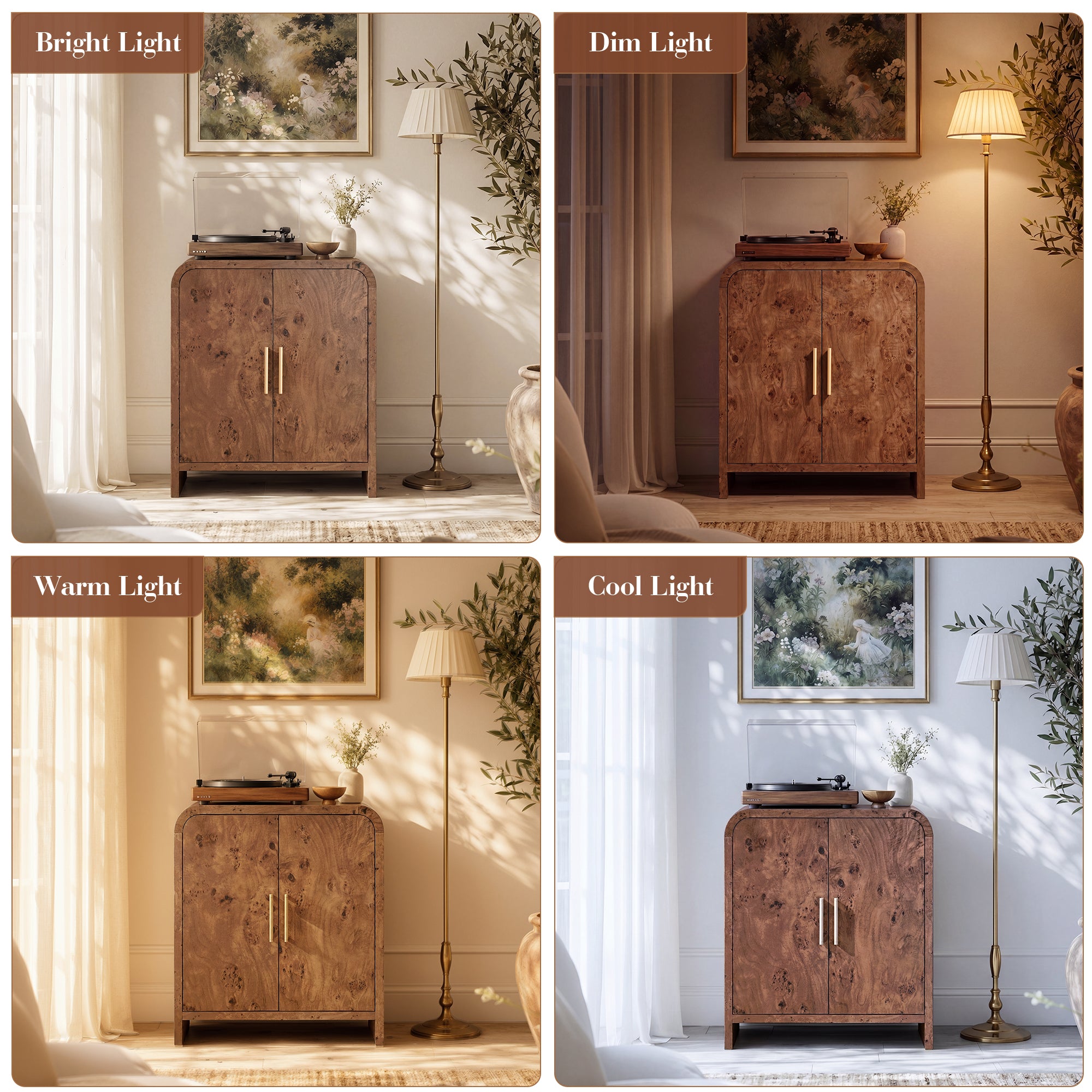 Vintagearth 33.4" Sideboard Buffet Cabinet with 2 Door, 1.18" Thick FSC-Certified Wood Storage Cabinet with Adjustable Shelf for Kitchen, Living Room, Entryway, Dark Burl, 2 pc