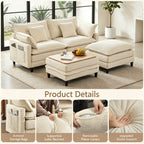 Vintagearth 73.5'' Sectional Modular Sofa Cloud Couch with 2 Ottomans & 4 Pillows Tool-free Easy Assembly for Living Room Apartment, Beige