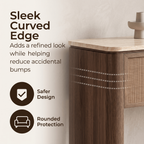 Vintagearth Nightstand 23.11" W Rattan Faux Marble Top Bedside Table, FSC-Certified 1.97" Thick Wood End Table, 1 Drawer & 1 Open Storage Shelf, Dark Oak