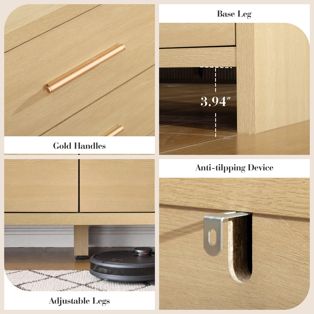 Vintagearth 9 Drawers Dresser for Bedroom, Curved FSC-certified Wood 1.18" Thick Board Dressers & Chests of Drawers for Living Room, Hallway, Entryway, Golden Oak