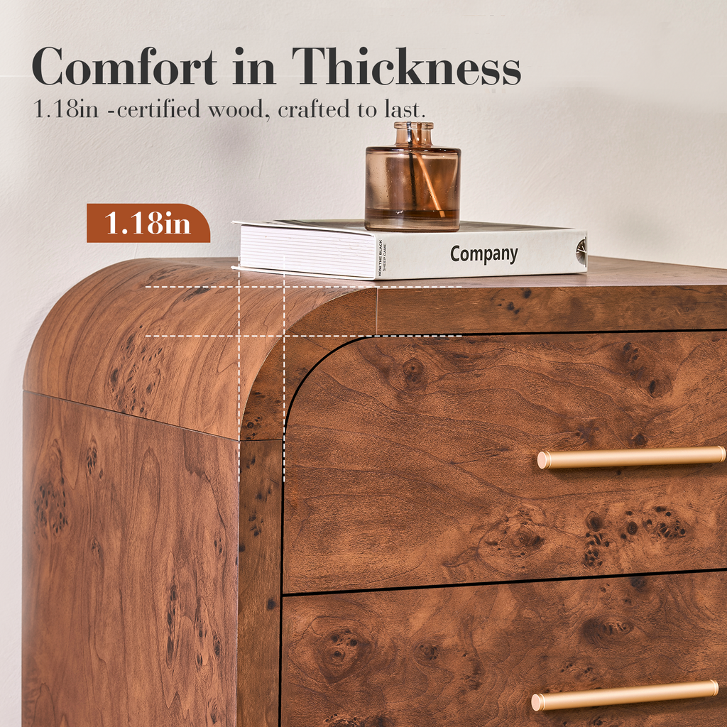 Vintagearth 6 Drawer Dresser for Bedroom, 54" Wide Storage Cabinet with Thick FSC-Certified Wood, Curved Edge Design, Large Capacity, Dark Burl