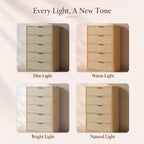 Vintagearth 5 Drawer Dresser for Bedroom, 46.2" Tall Chest of Drawers, 1.9" Thick Wood Rattan Fronts Faux Travertine Top, Natural Oak