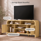 Vintagearth Modern Oak TV Stand for TVs up to 65", Curved Edge Entertainment Center with Storage Cabinets, Open Shelves, 1.22" FSC-Certified Thick Board, Golden Oak