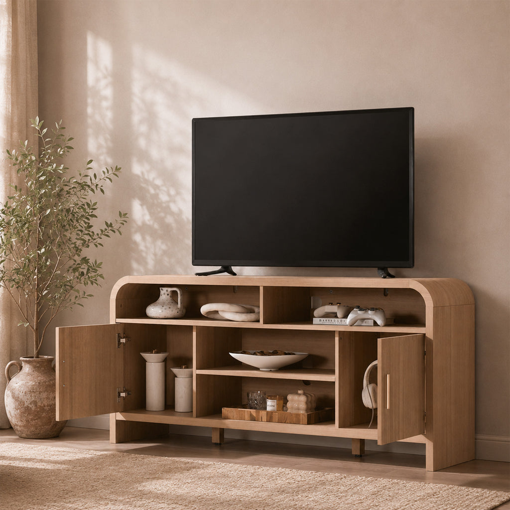 Vintagearth 3-Piece Oak TV Stand Set for TVs up to 65", Modern Entertainment Center with 2 Tall Storage Cabinets, Adjustable Shelves, Cable Management, FSC-Certified Engineered Wood, Oak