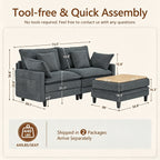 Vintagearth 73.5'' Sectional Modular Sofa Cloud Couch with 1 Ottomans & 4 Pillows Tool-free Easy Assembly for Living Room Apartment, Gray