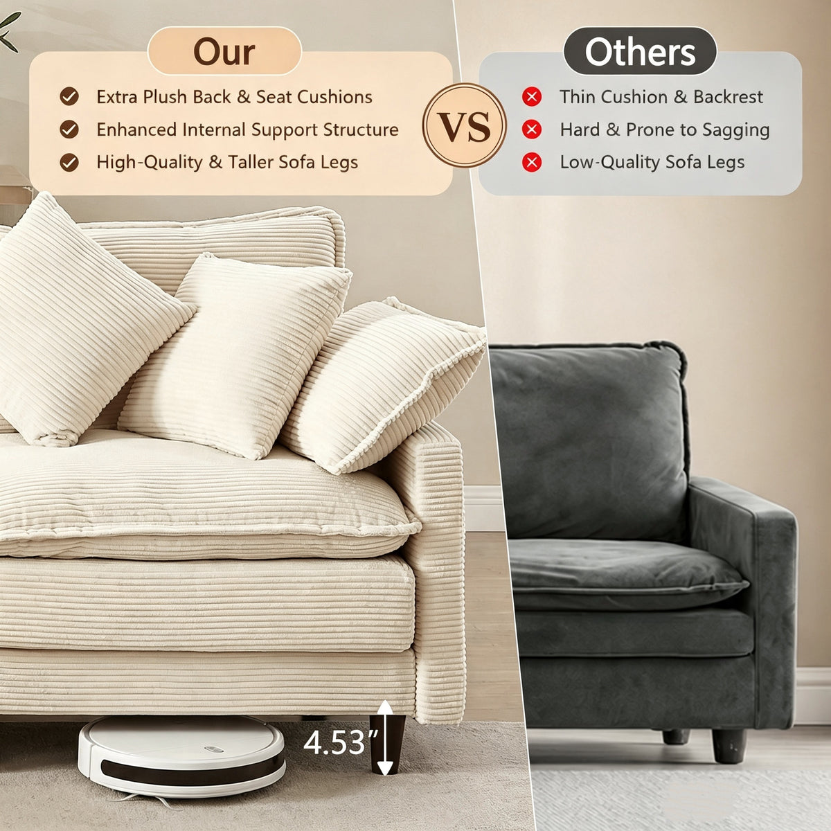 Vintagearth 108'' Modular Sectional Sofa U Shaped Cloud Couch with 2 Ottomans & 4 Pillows, Tool-free Easy Assembly for Living Room Apartment, Beige