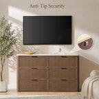 Vintagearth 6 Drawer Dresser for Bedroom, Rattan Fronts Faux Travertine Top 54.5" Wide Chest of Drawers, FSC-Certified Thick Wood, Dark Oak
