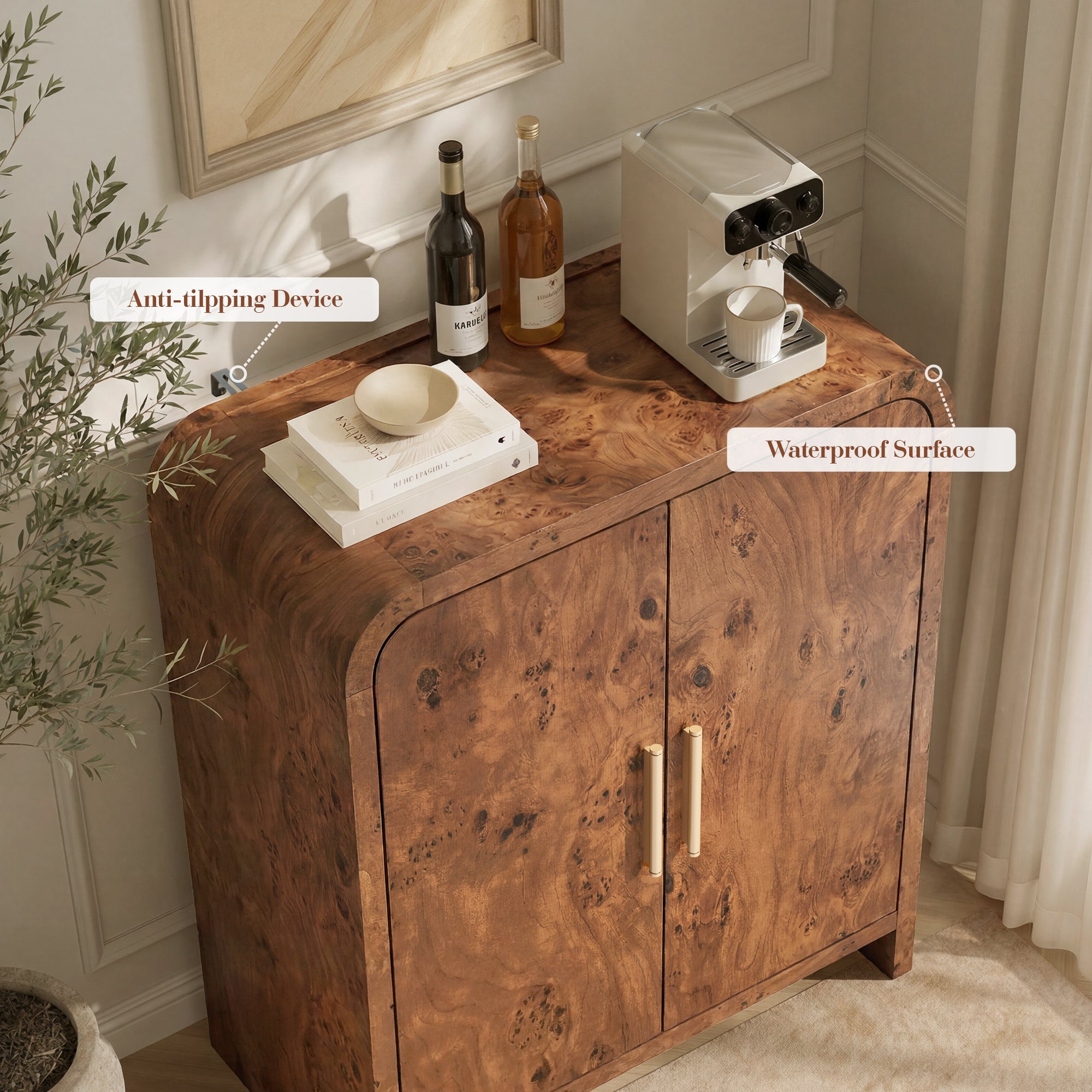 Vintagearth 33.4" Sideboard Buffet Cabinet with 2 Door, 1.18" Thick FSC-Certified Wood Storage Cabinet with Adjustable Shelf for Kitchen, Living Room, Entryway, Dark Burl, 2 pc