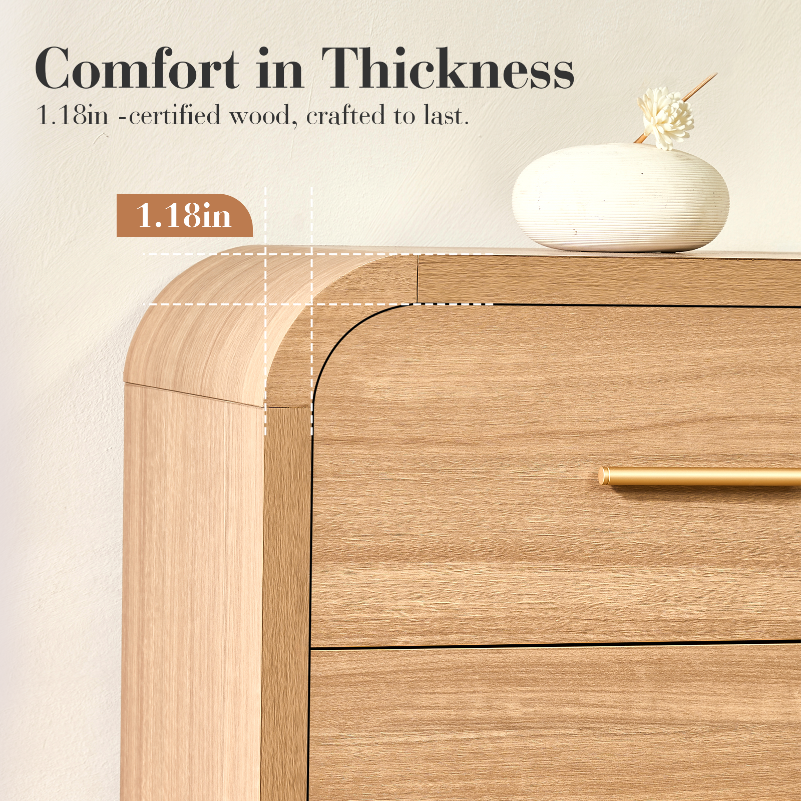 Vintagearth 6 Drawer Dresser for Bedroom, 54" Wide Storage Cabinet with Thick FSC-Certified Wood, Curved Edge Design, Large Capacity, Oak